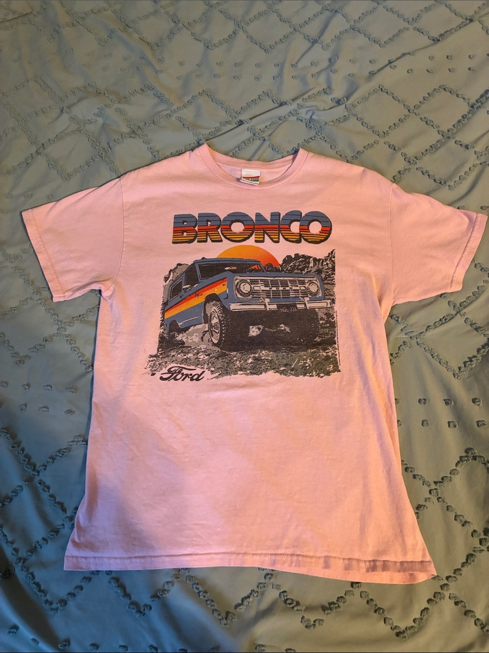 Junk Food Clothing Pink Bronco Graphic Tee with Retro Stripes